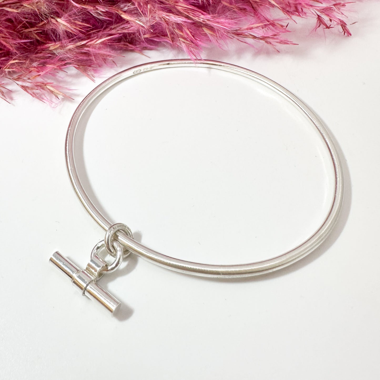 Classic Silver Bangle with T-Bar Charm