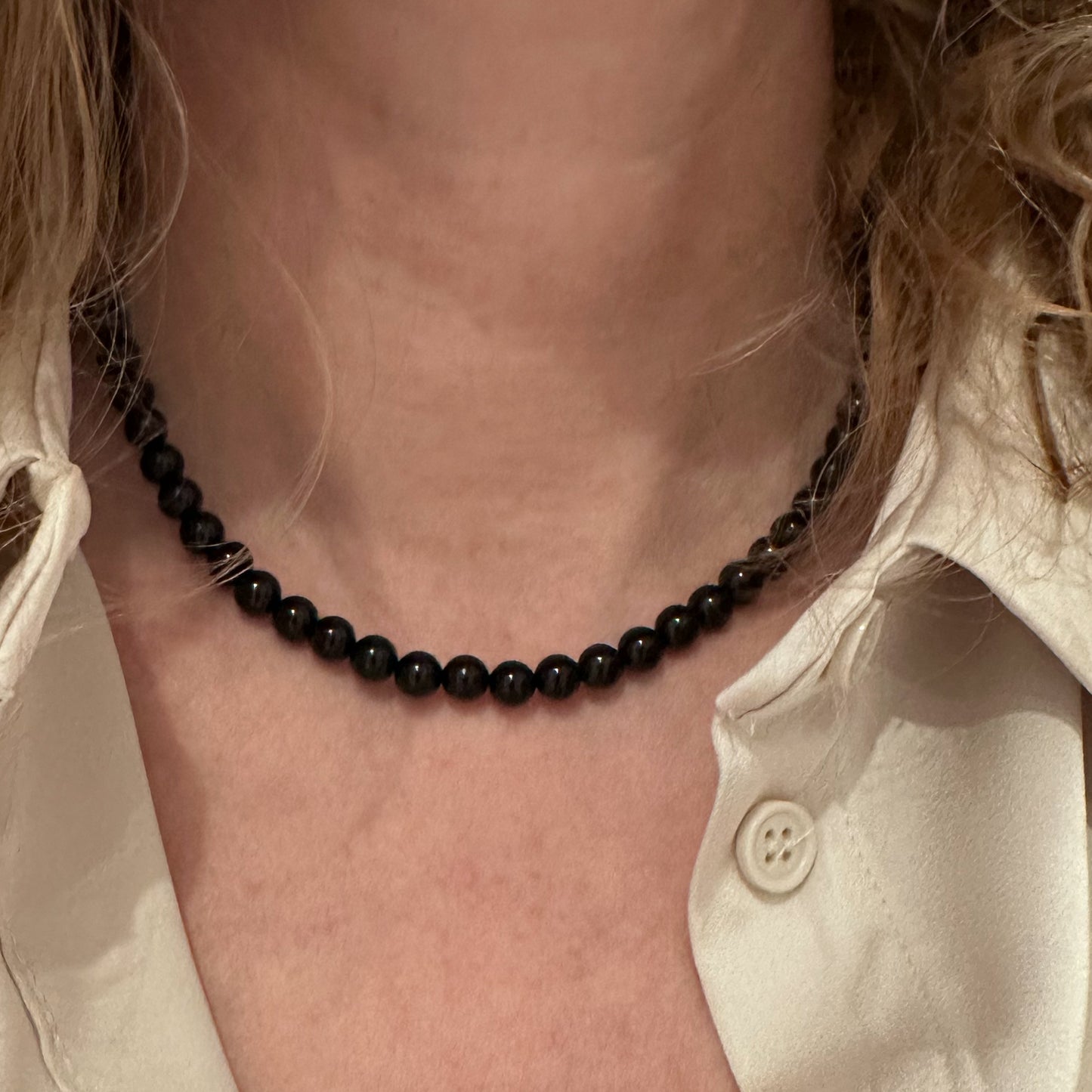 Black Onyx and Silver T-Bar Necklace