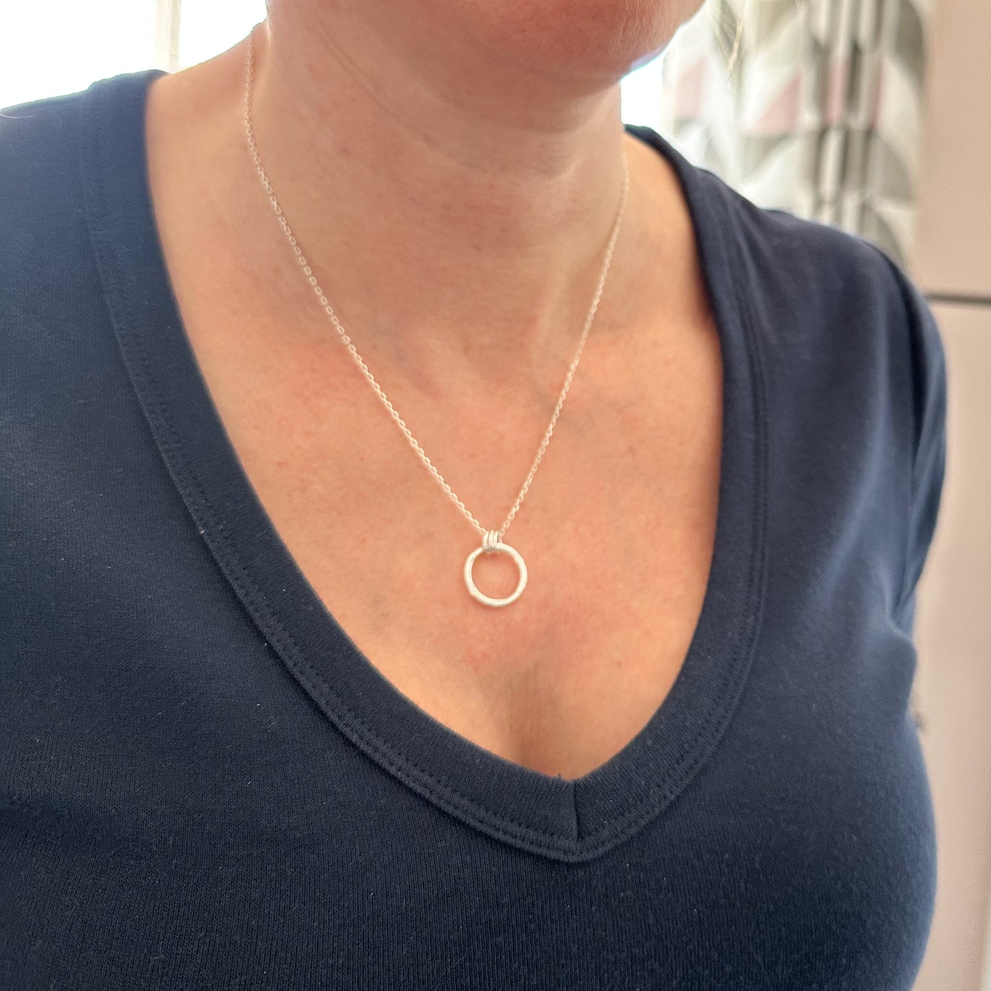 Hammered Halo Necklace, Sterling Silver