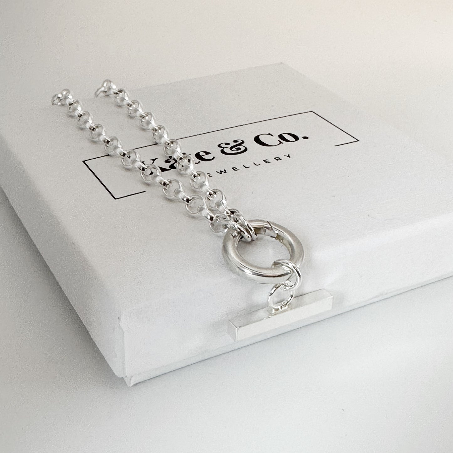 Silver Belcher Charm Bracelet with Square T-Bar