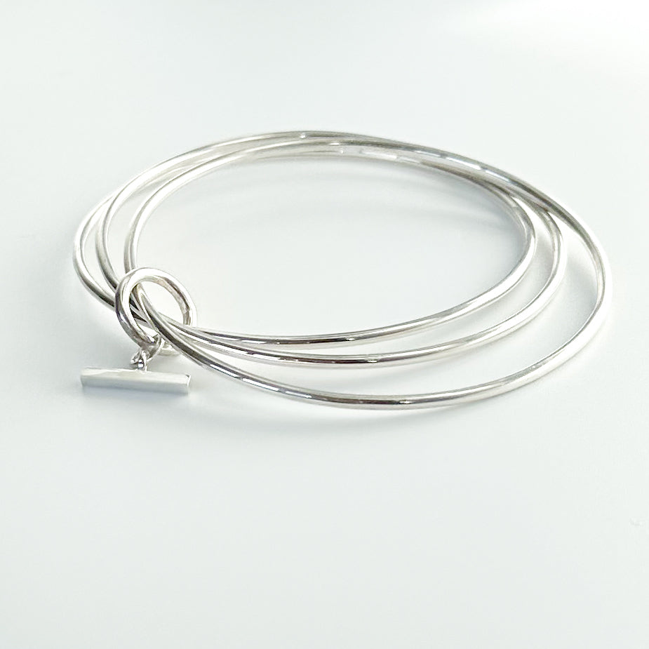 Triple Sterling Silver Bangle with T-Bar Charm