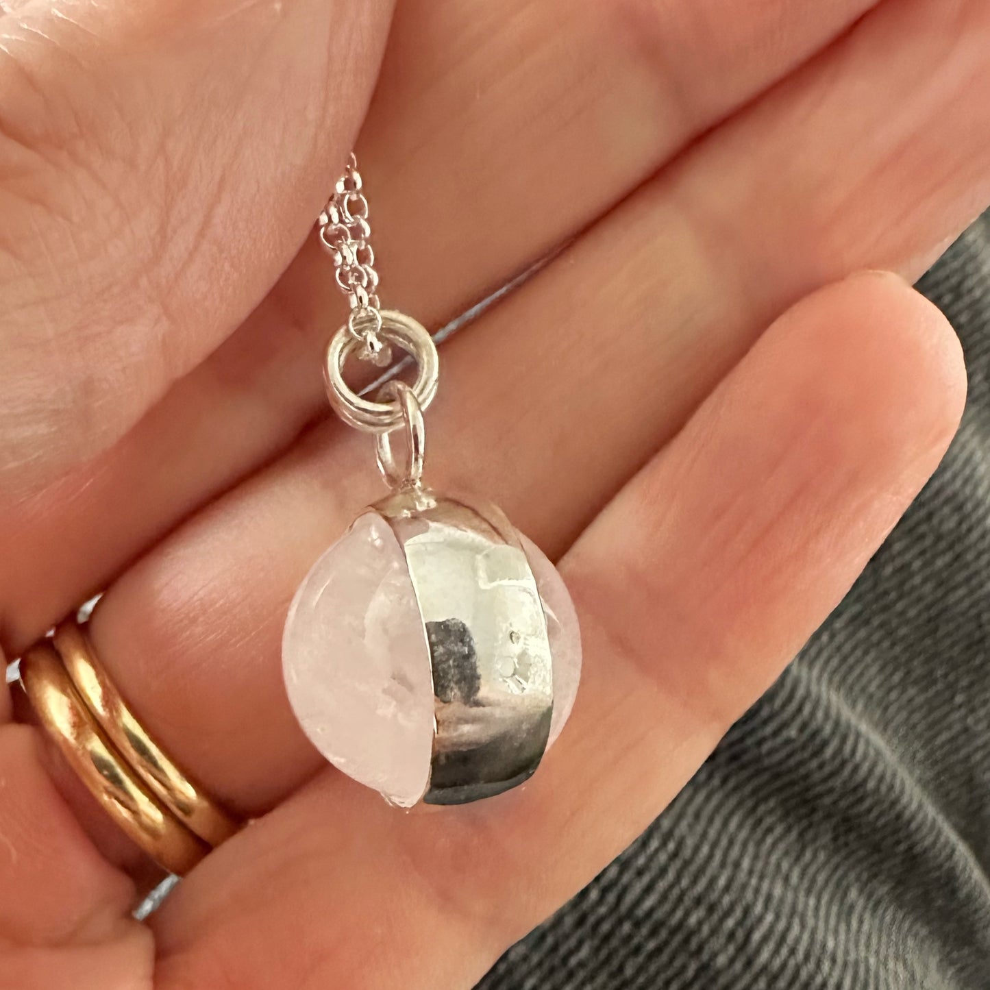 Rose Quartz Fidget Spinner Necklace