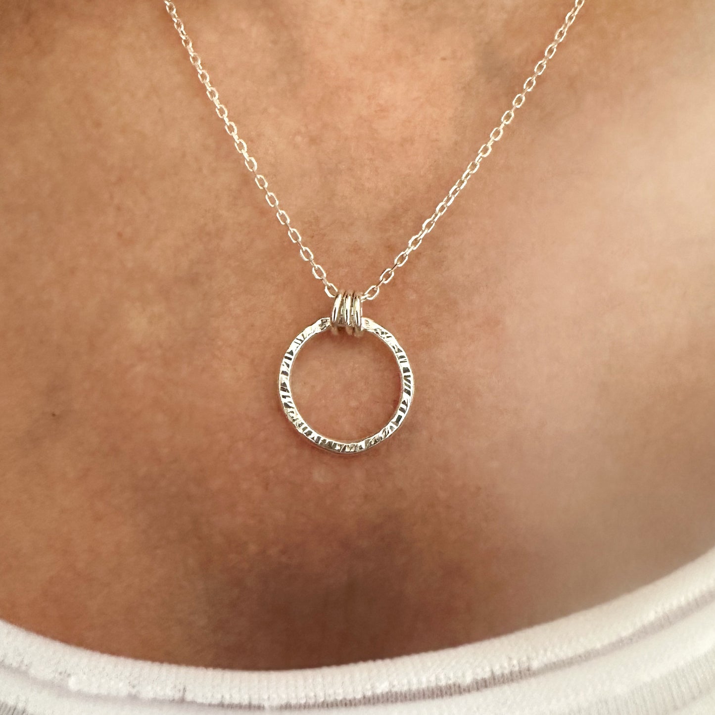 Hammered Halo Necklace, Sterling Silver