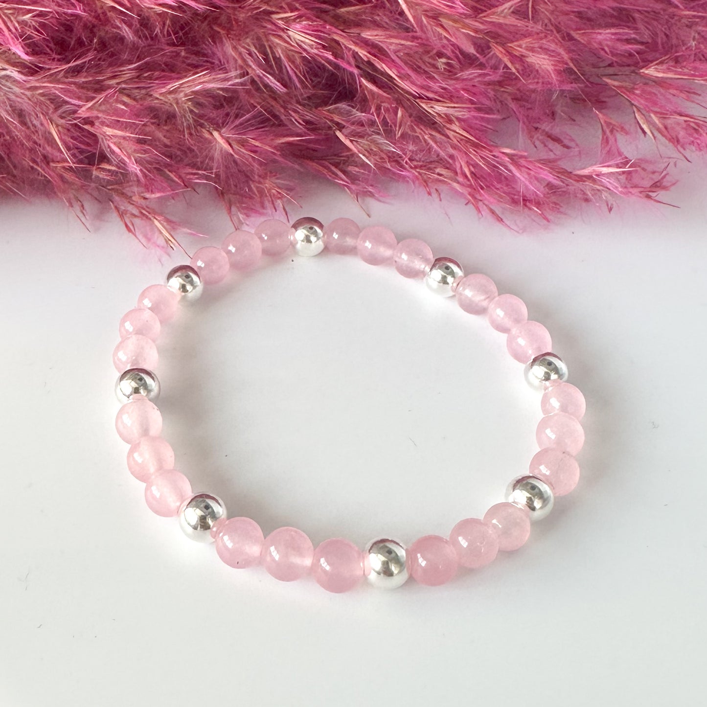 Rose Quartz and Silver Bead Bracelet