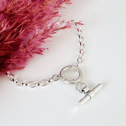 Silver Belcher Charm Bracelet with Classic T-Bar