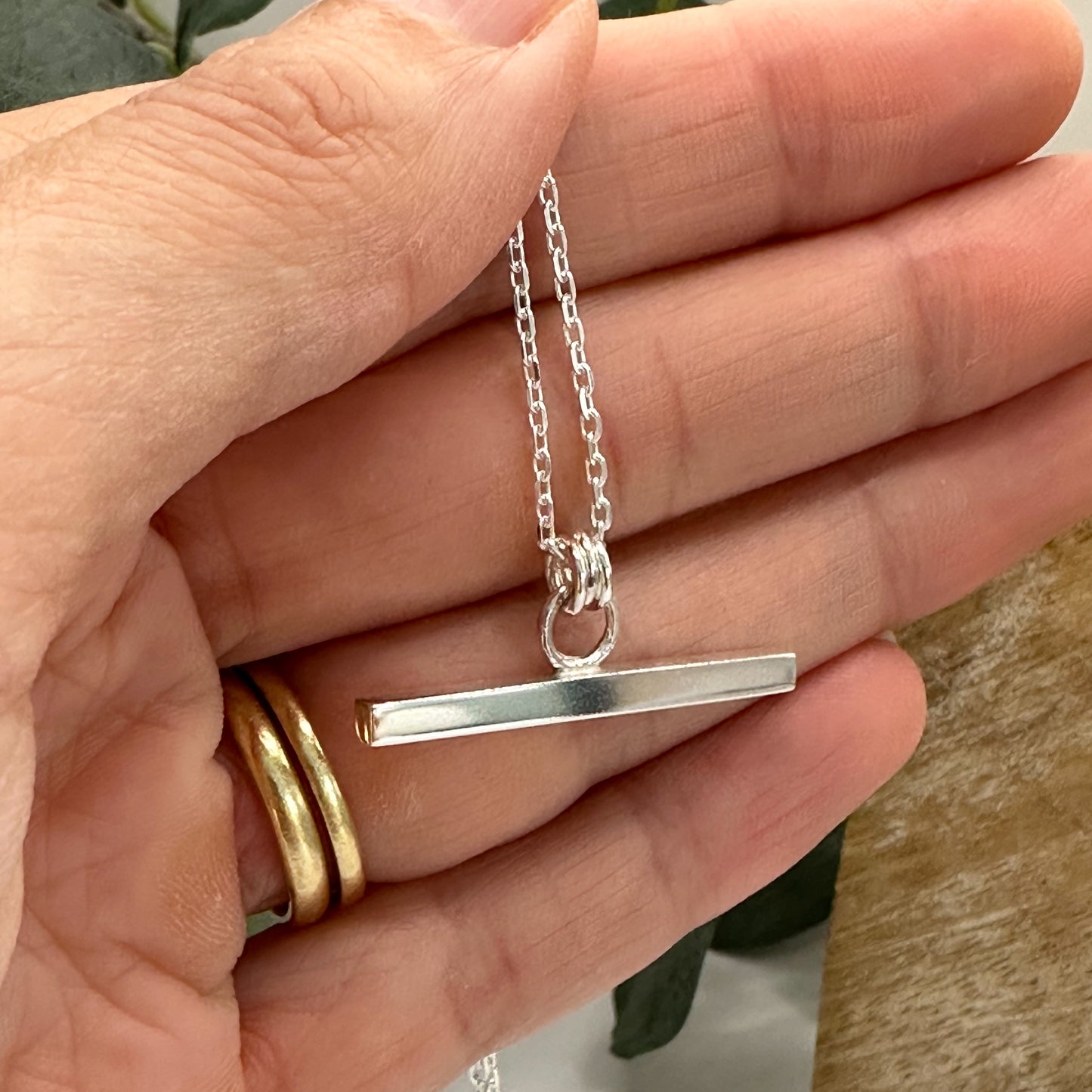 Square T-Bar Necklace in Sterling Silver