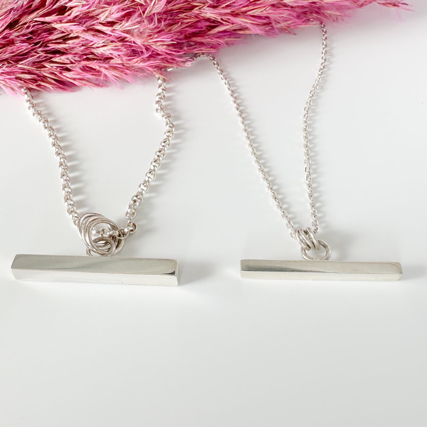 Square T-Bar Necklace in Sterling Silver