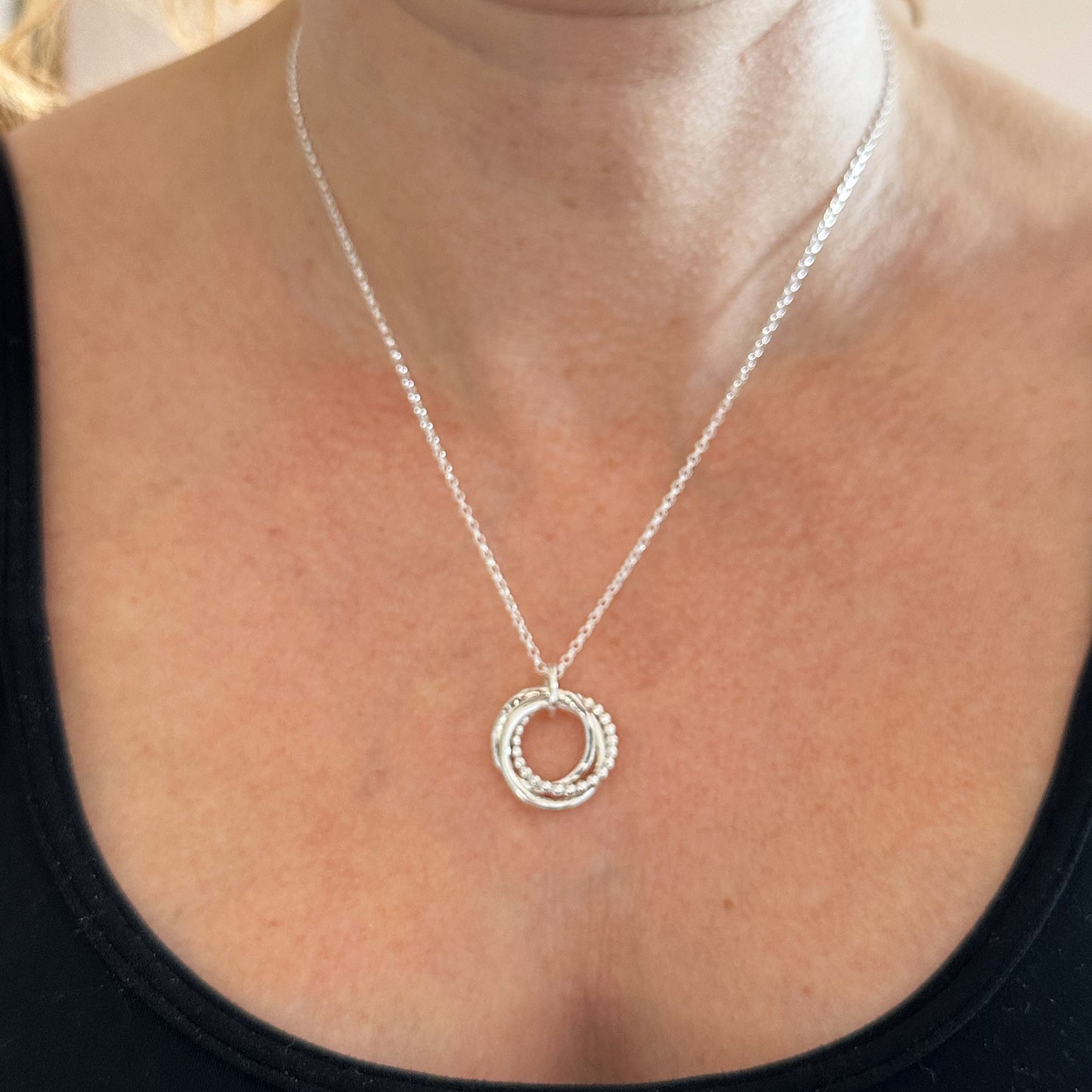 Sterling Silver Interlocking Rings Necklace