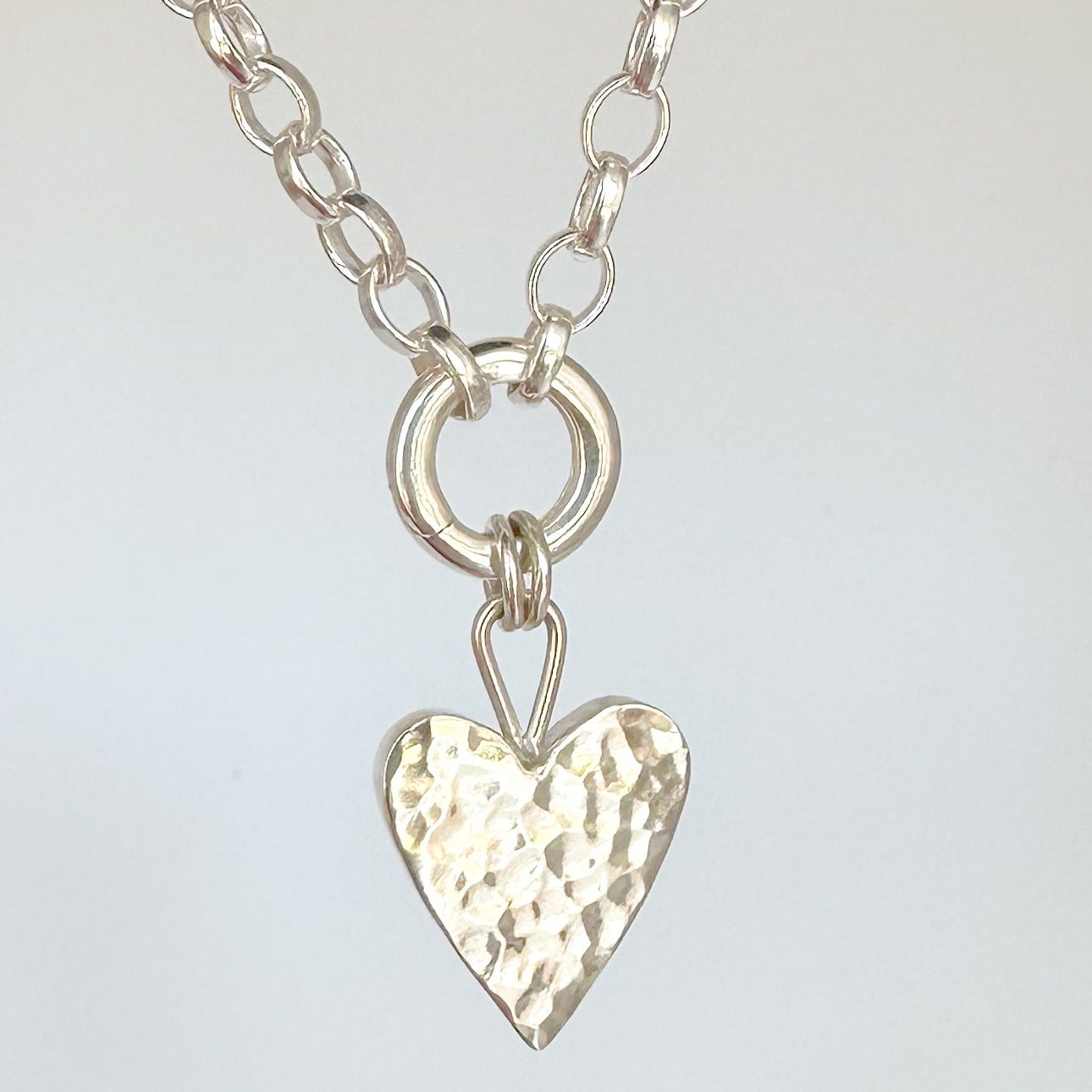 Chunky Hammered Heart With Charm Holder Necklace