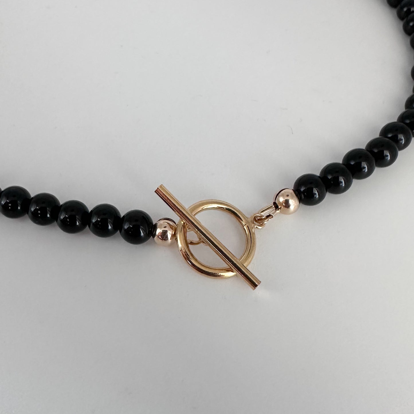 Black Onyx Bead and Gold T-Bar Necklace