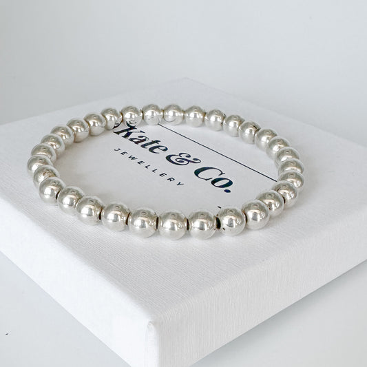 Silver Bead Stretch Bracelet - 6mm