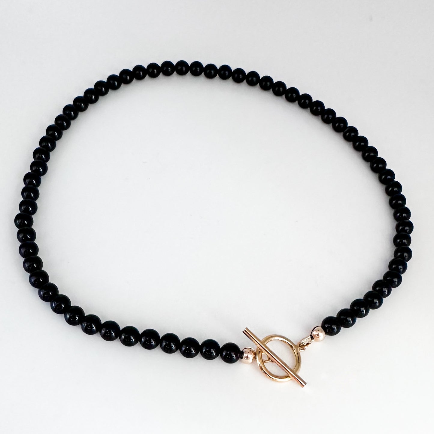 Black Onyx Bead and Gold T-Bar Necklace