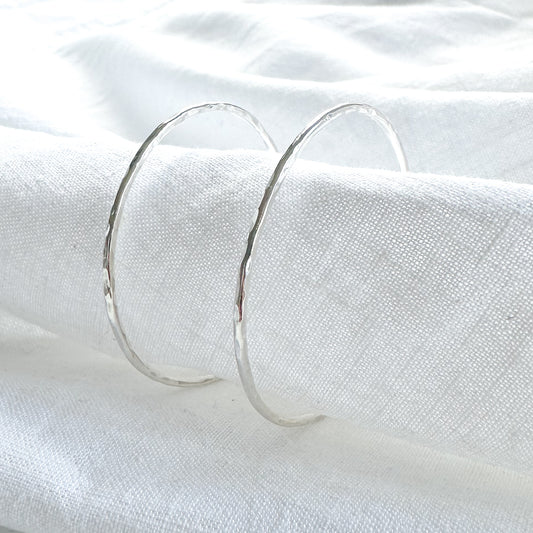 Sterling Silver Hammered Hoops - 40mm