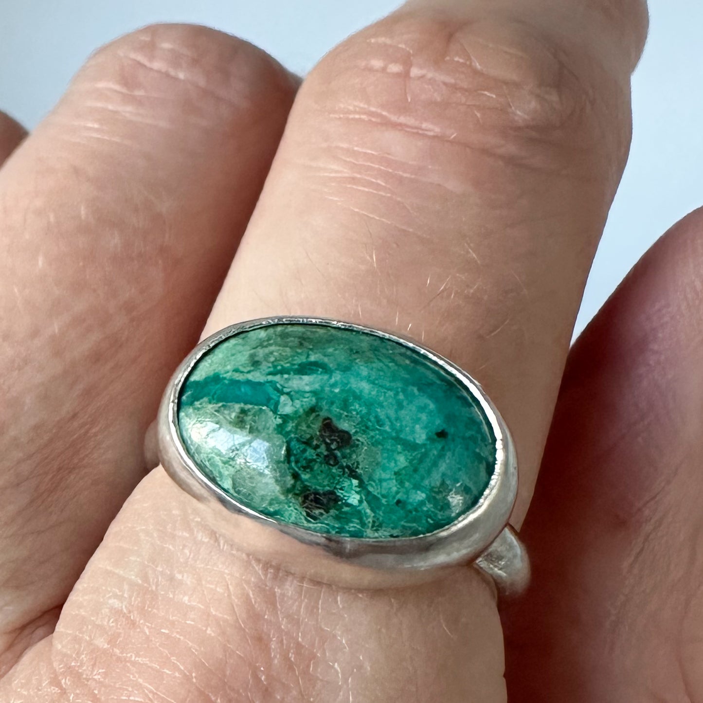 Chrysocolla Sterling Silver Oval Ring - Size P