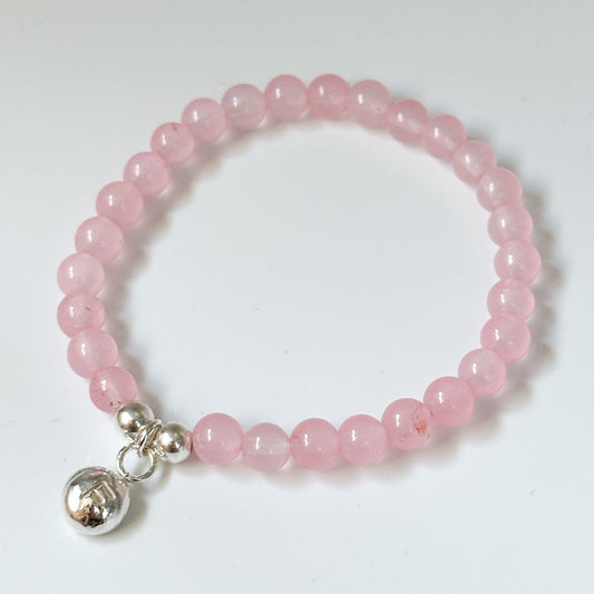 Rose Quartz Stretch Bracelet with Personalised Silver Pebble