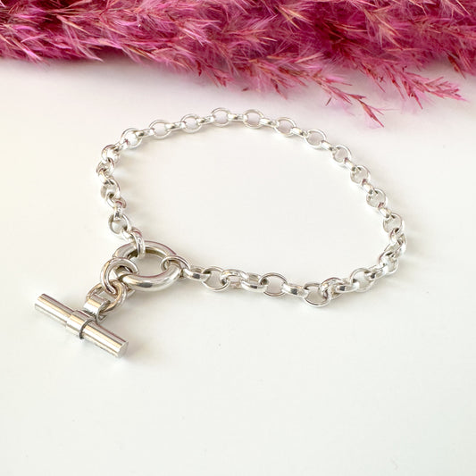 Silver Belcher Charm Bracelet with Classic T-Bar