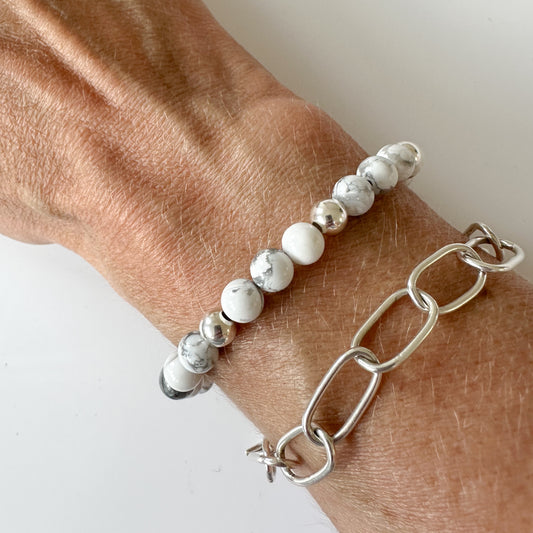 Howlite & Silver Bead Stretch Bracelet