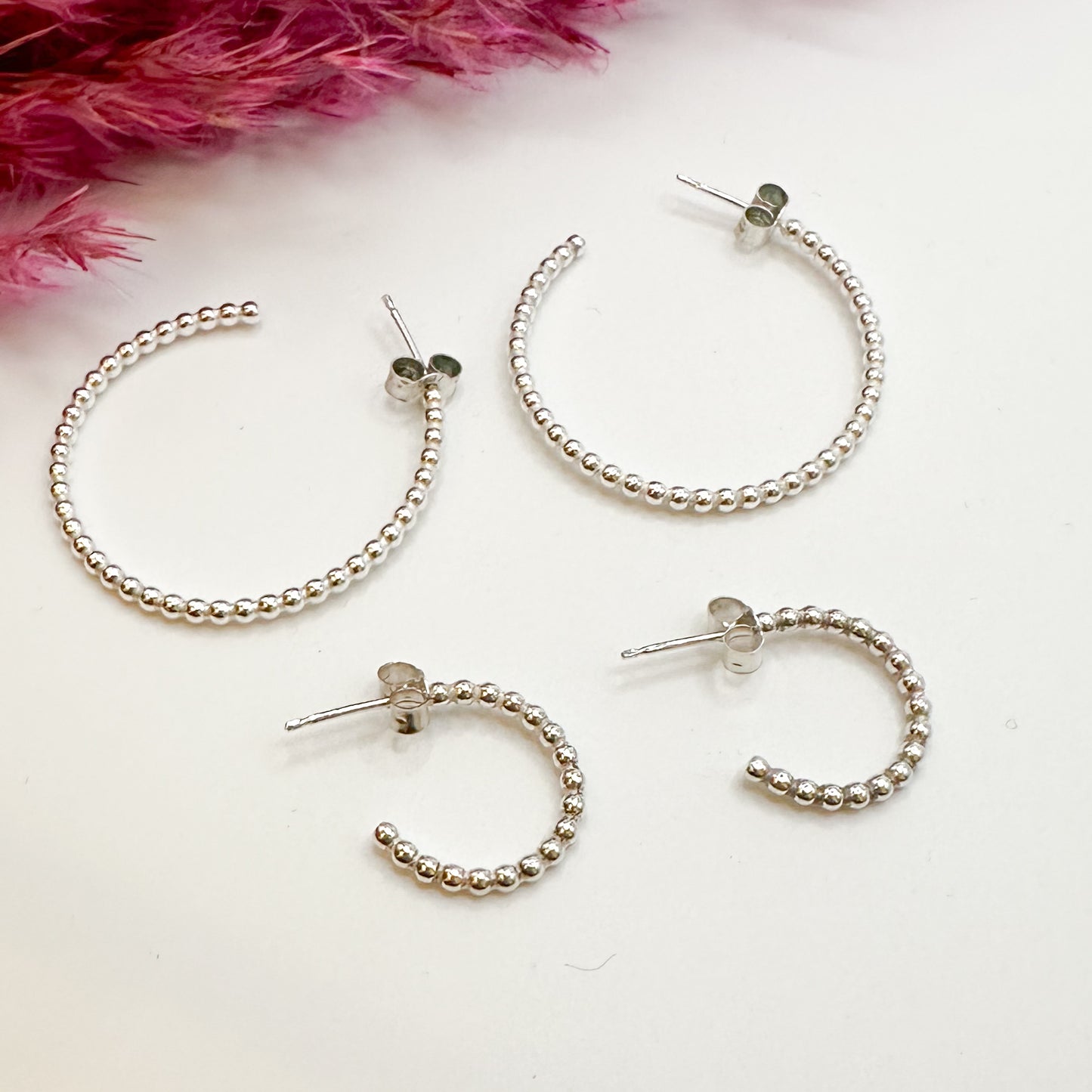 Sterling Silver Dot Hoop Earrings - Small