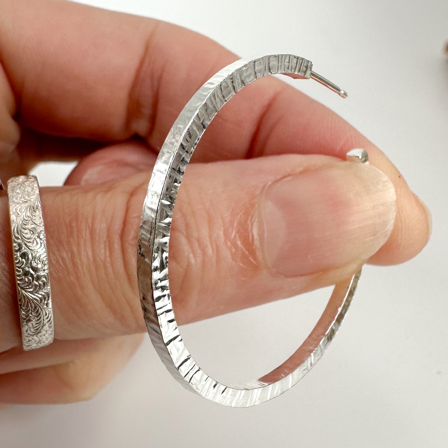 Strata Hammered Silver Hoop Earrings