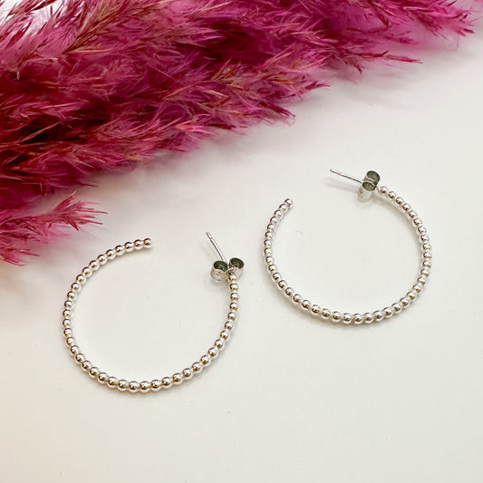 Sterling Silver Dot Hoop Earrings - Large