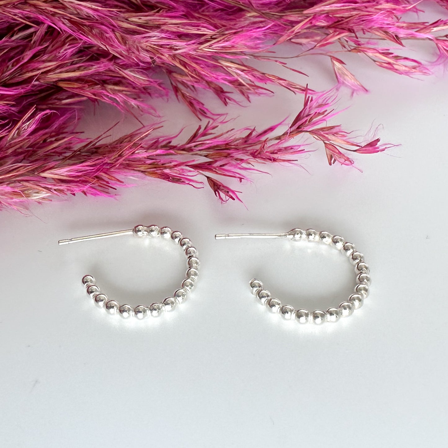 Sterling Silver Dot Hoop Earrings - Small