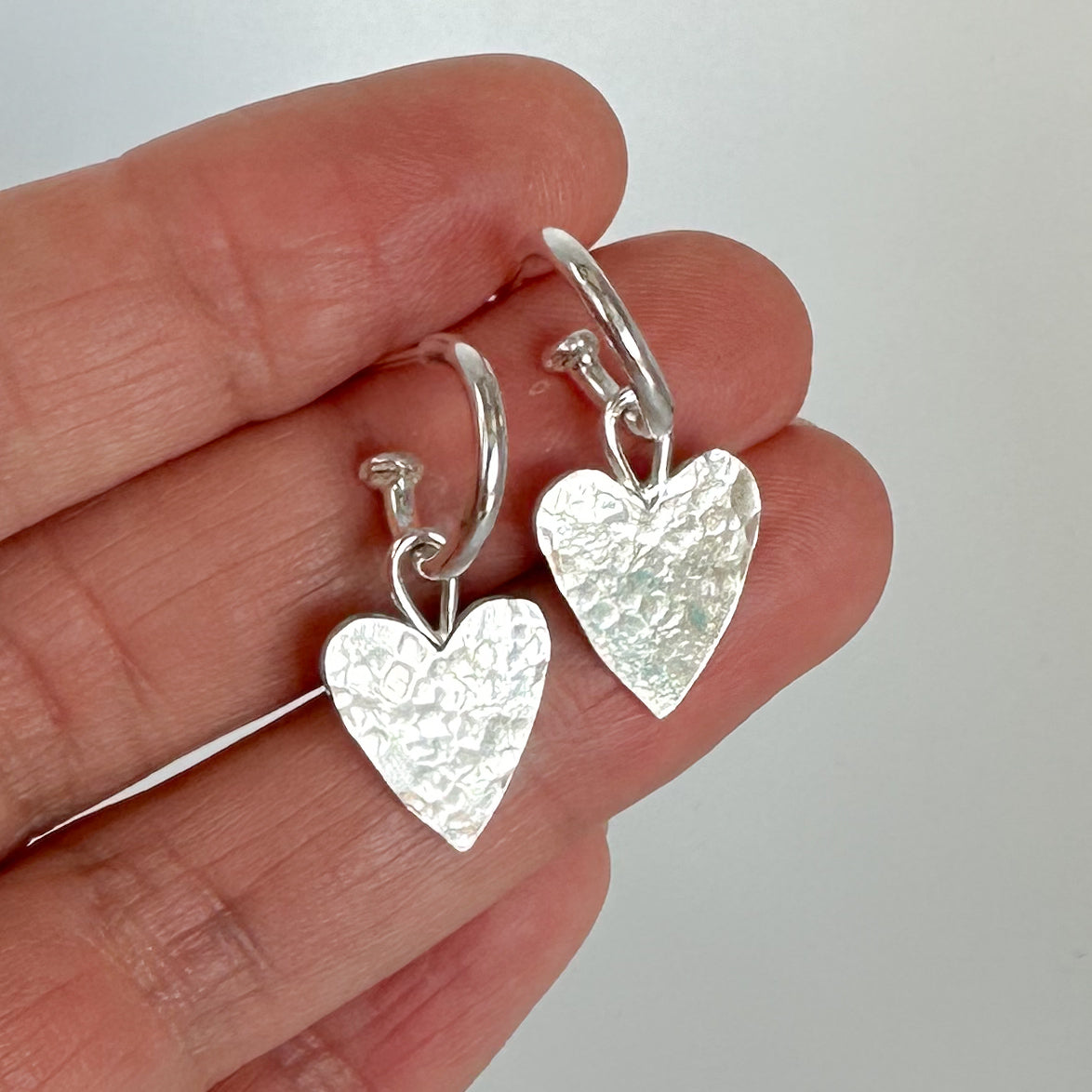 Hammered Heart Hoop Earrings - Sterling Silver