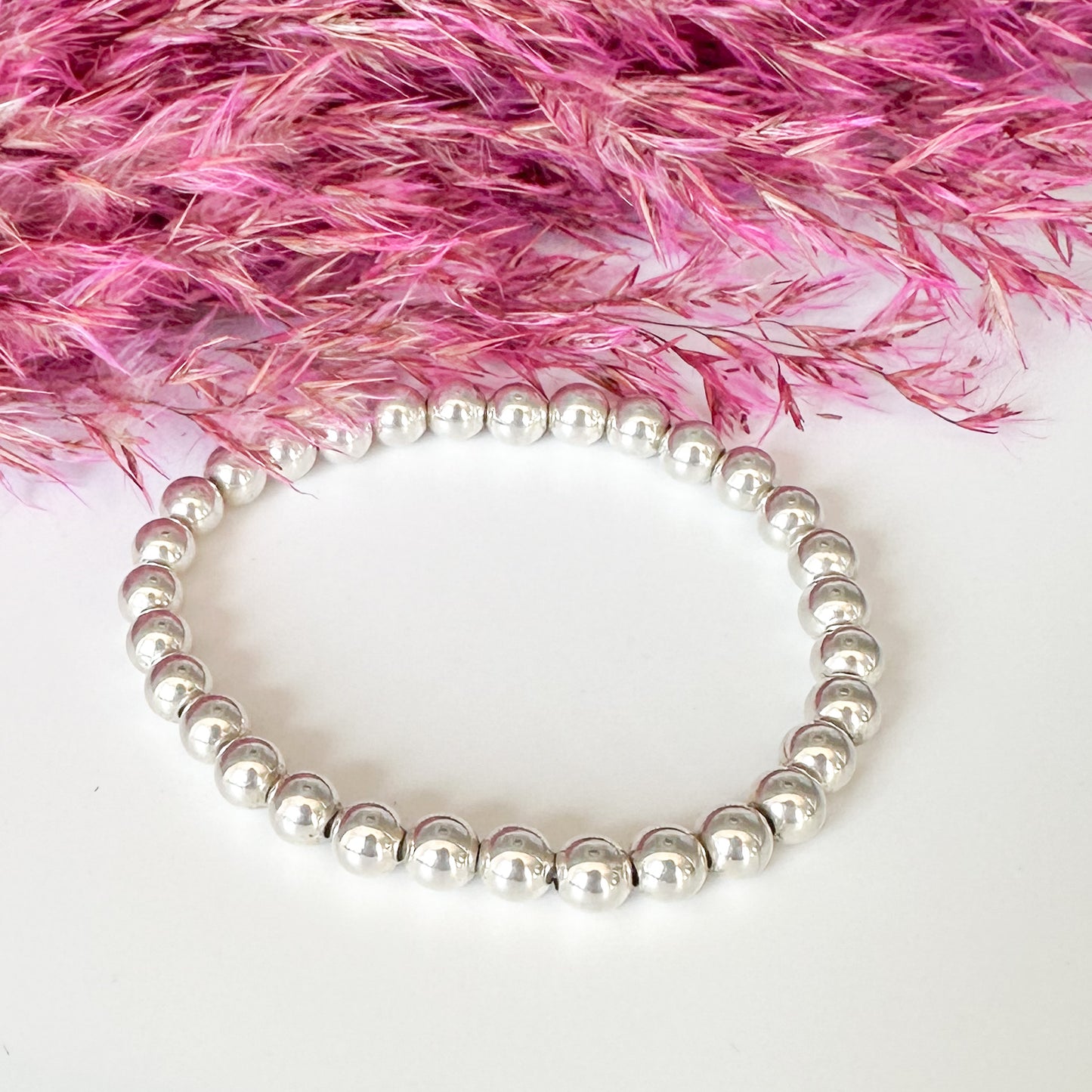 Silver Bead Stretch Bracelet - 6mm