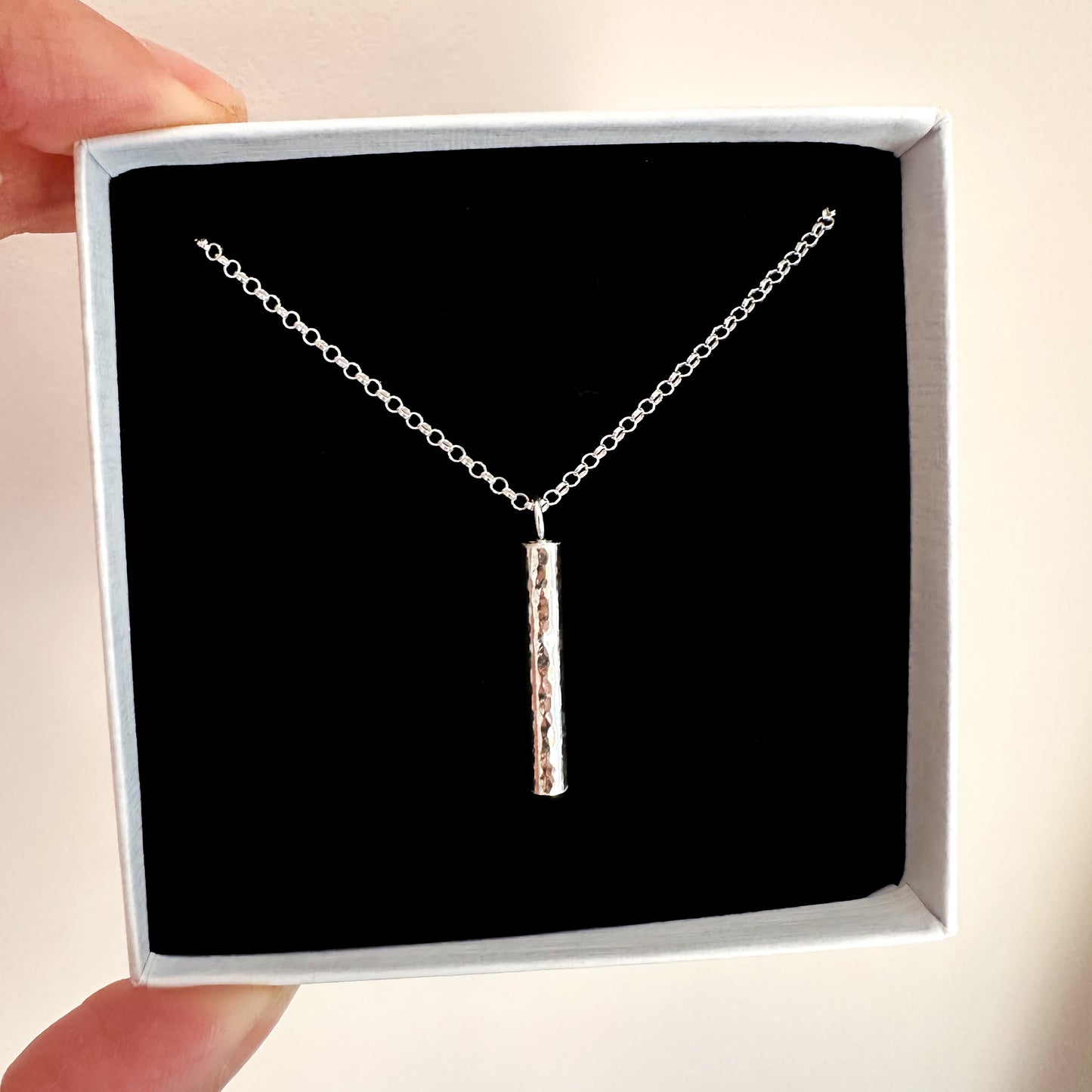 Hammered Silver Bar Pendant Necklace