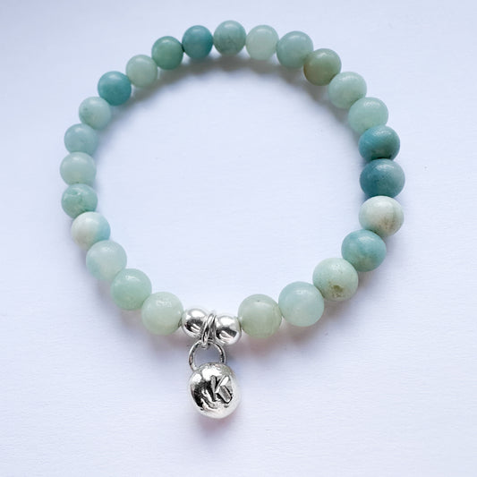 Amazonite Stretch Bead Bracelet with Personalised Silver Pebble