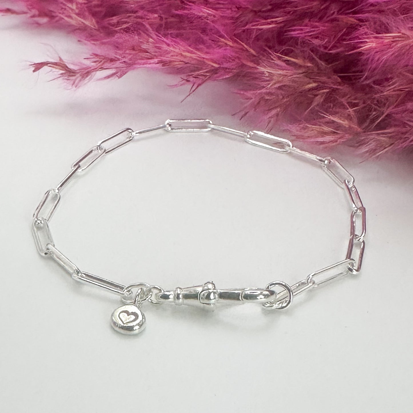 Mini Paperclip Chain Bracelet with Love Pebble Charm