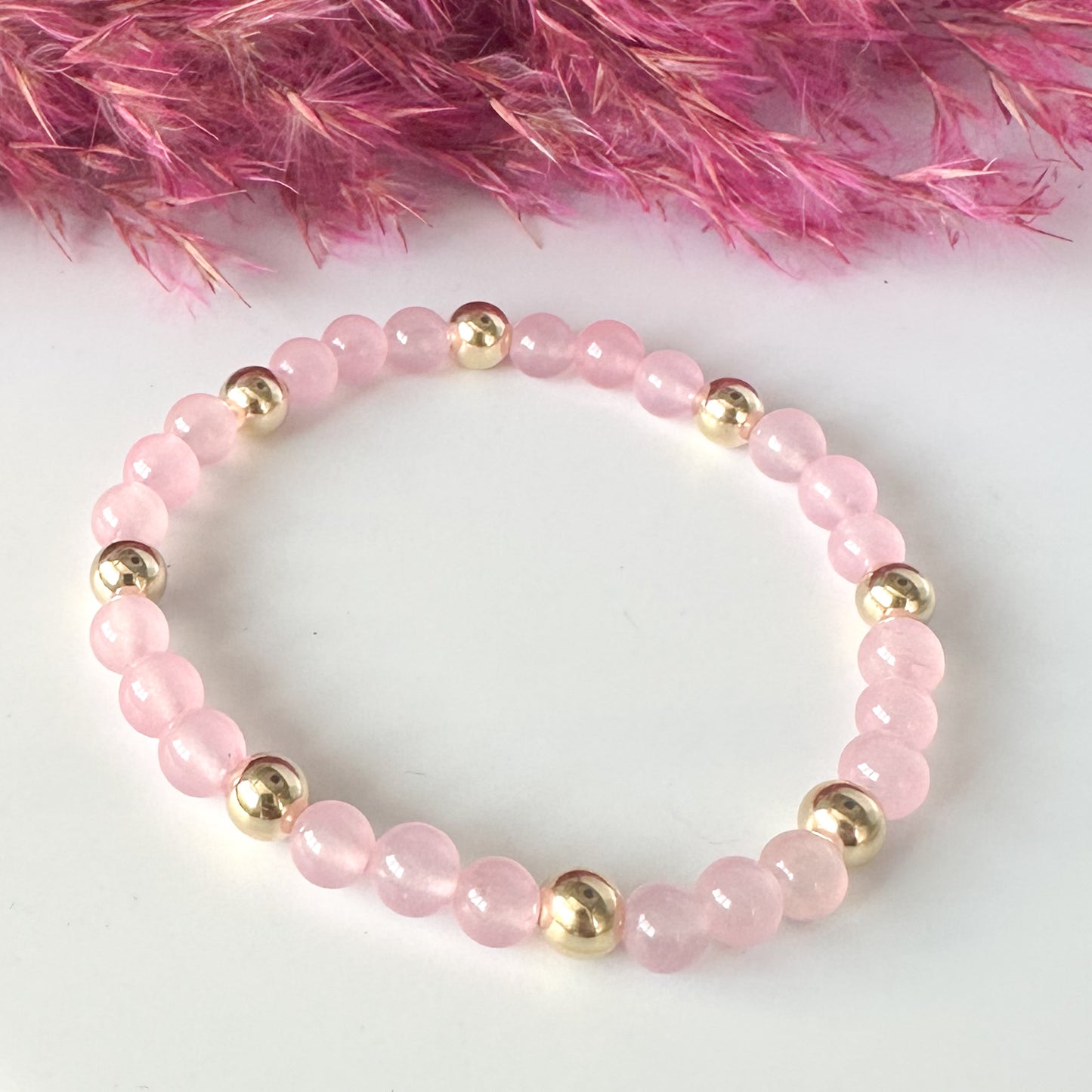 Rose Quartz and Gold Bead Bracelet