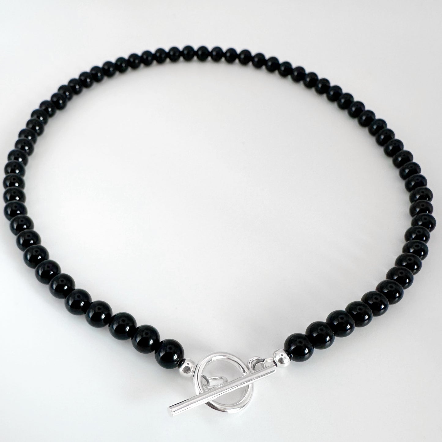 Black Onyx and Silver T-Bar Necklace