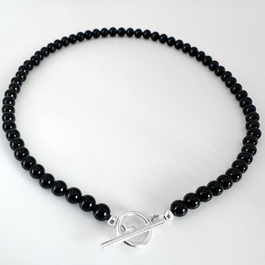 Black Onyx and Silver T-Bar Necklace