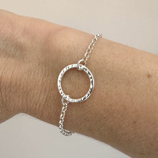Halo Hammered Bracelet, Sterling Silver