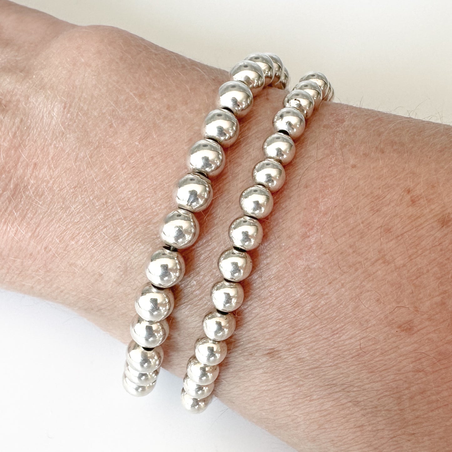 Silver Bead Stretch Bracelet - 6mm