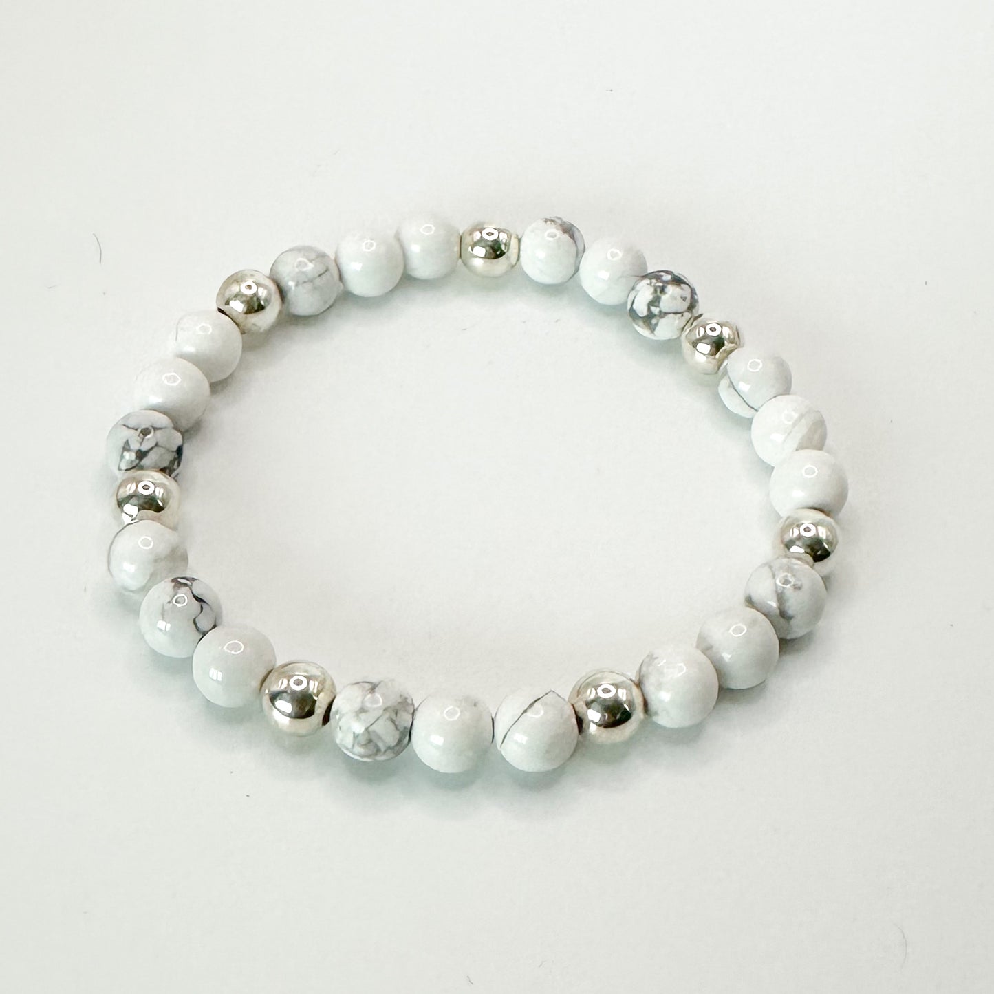 Howlite & Silver Bead Stretch Bracelet