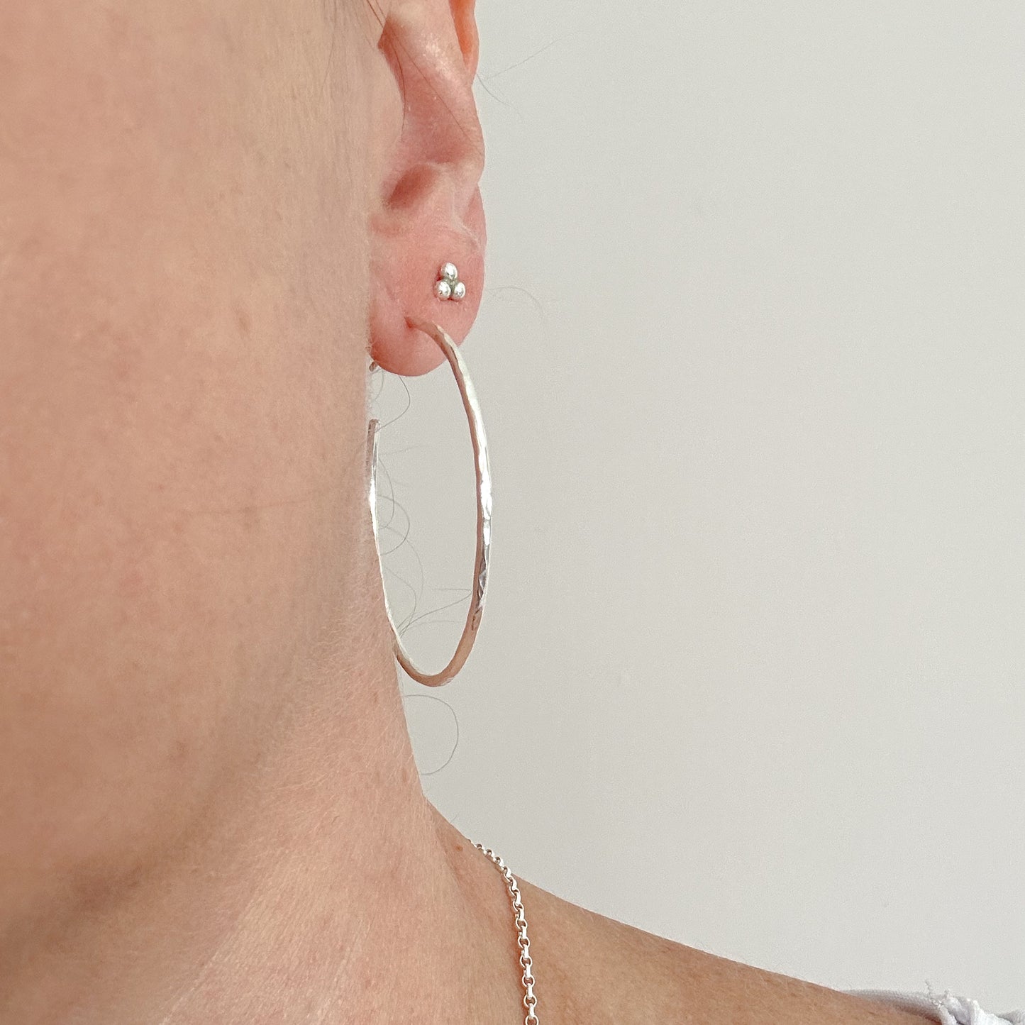 Sterling Silver Hammered Hoops - 40mm