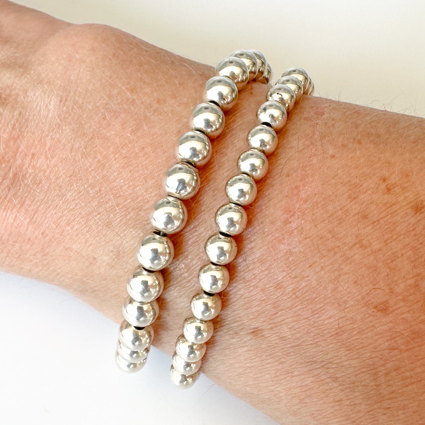 Silver Bead Stretch Bracelet with Personalised Disc