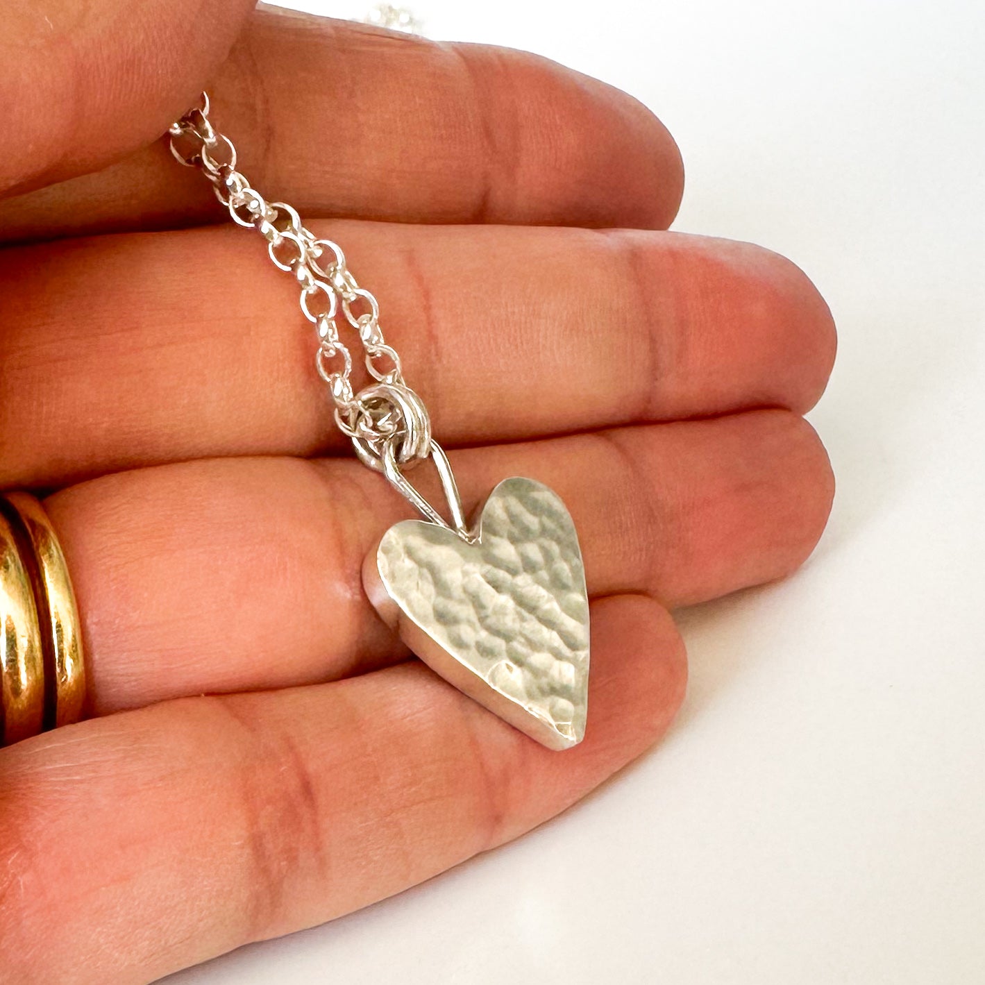 Chunky Silver Hammered Heart Necklace