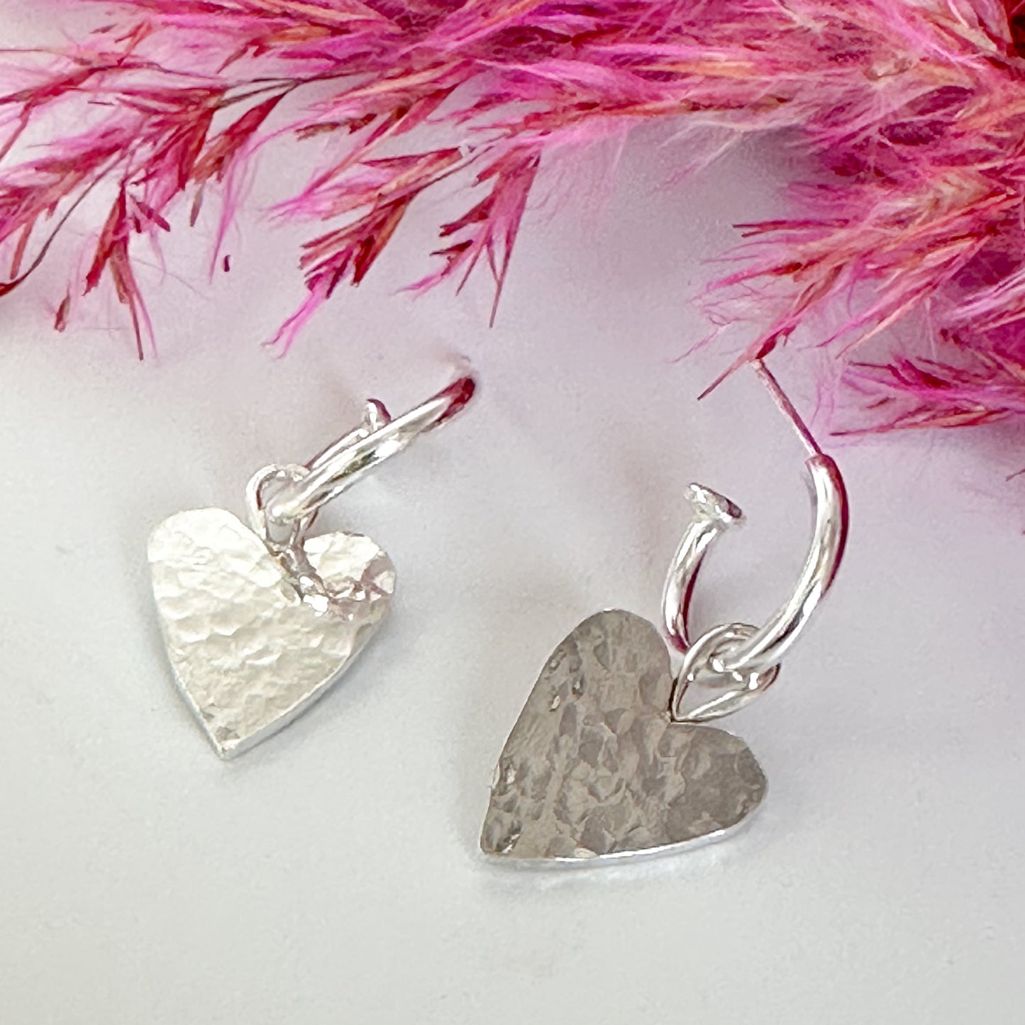 Hammered Heart Hoop Earrings - Sterling Silver