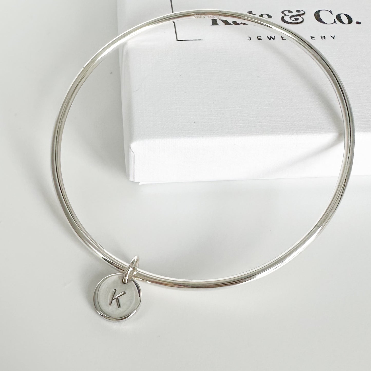 Classic Silver Bangle with Personalised Disc Charm