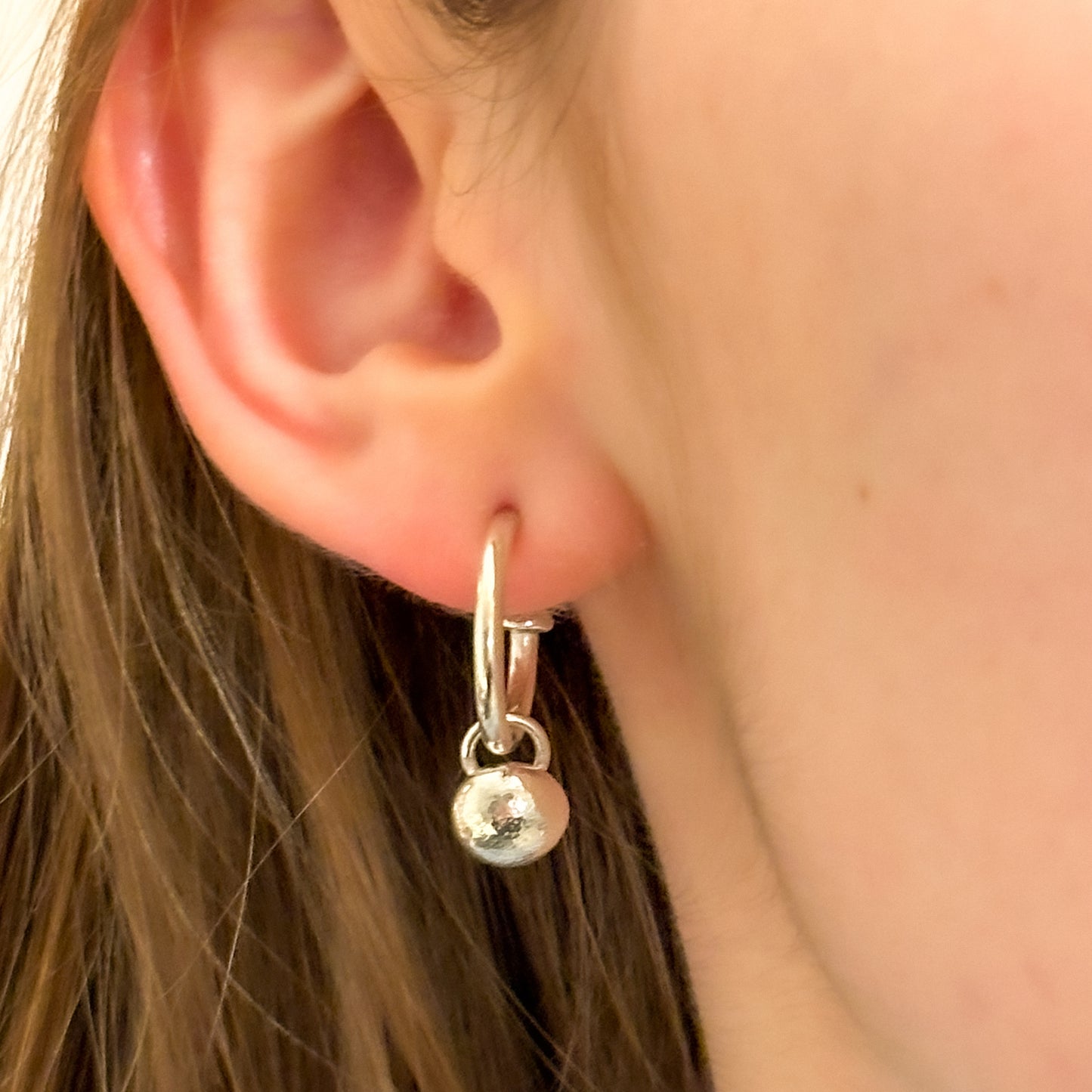 Sterling Silver Hoops with Pebble Charms