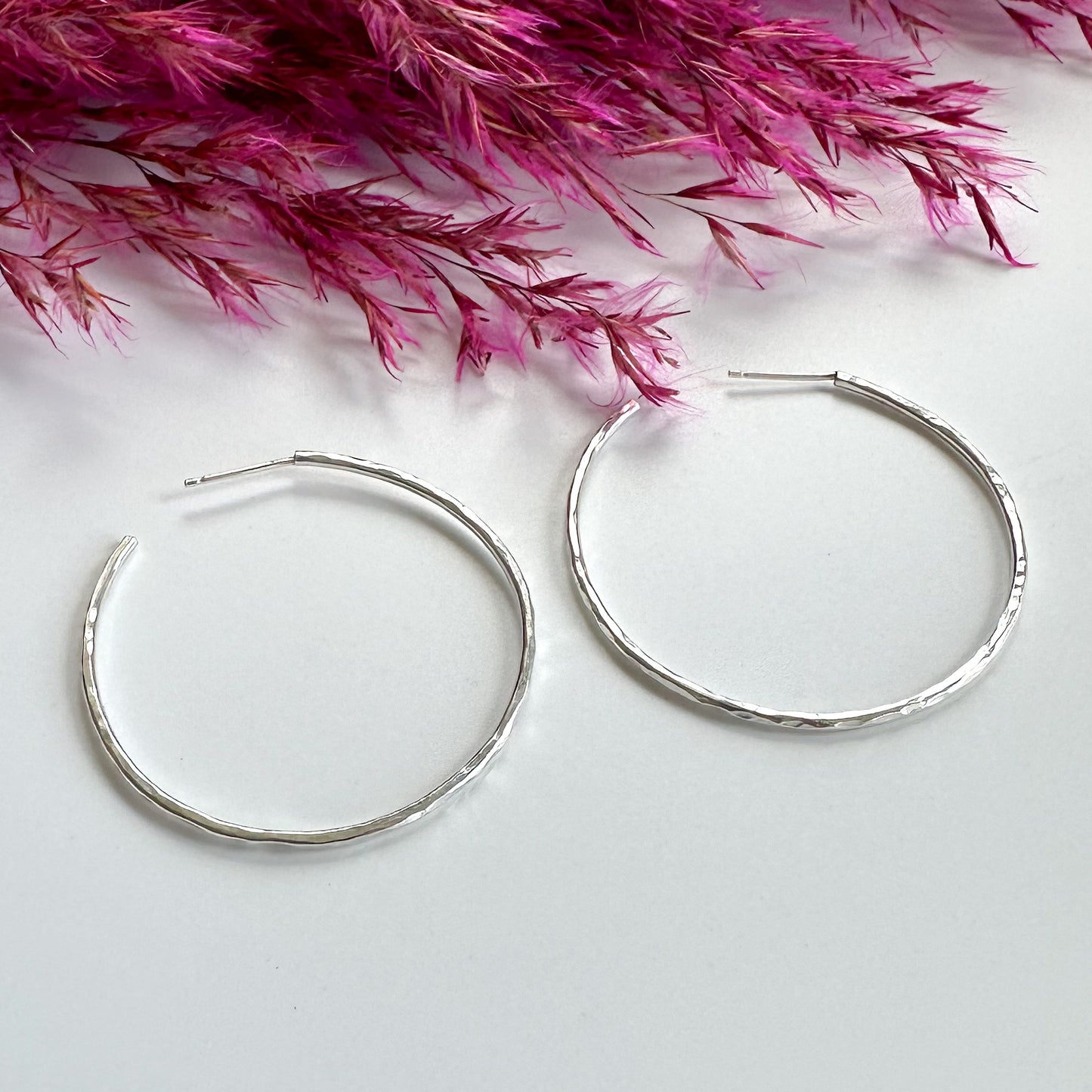 Sterling Silver Hammered Hoops - 40mm