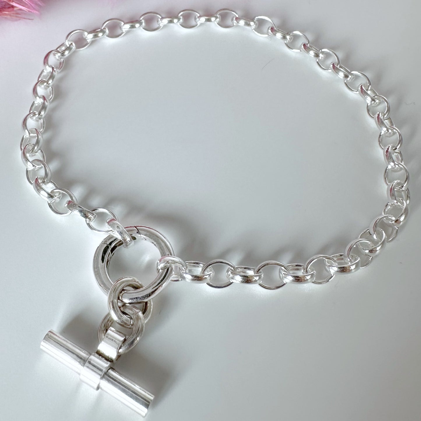 Silver Belcher Charm Bracelet with Classic T-Bar