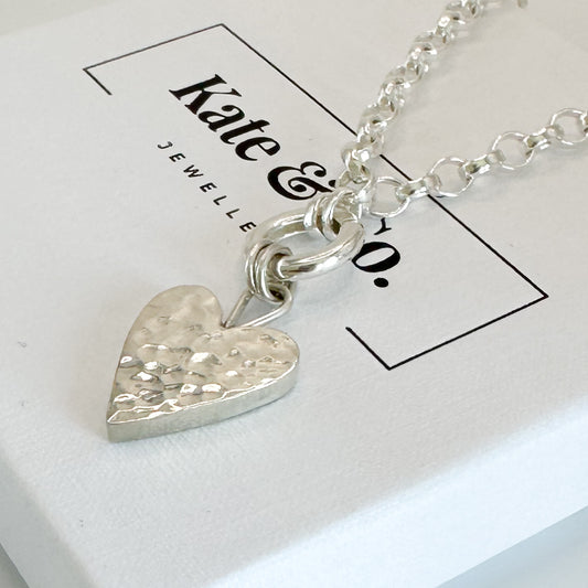 Chunky Hammered Heart With Charm Holder Necklace