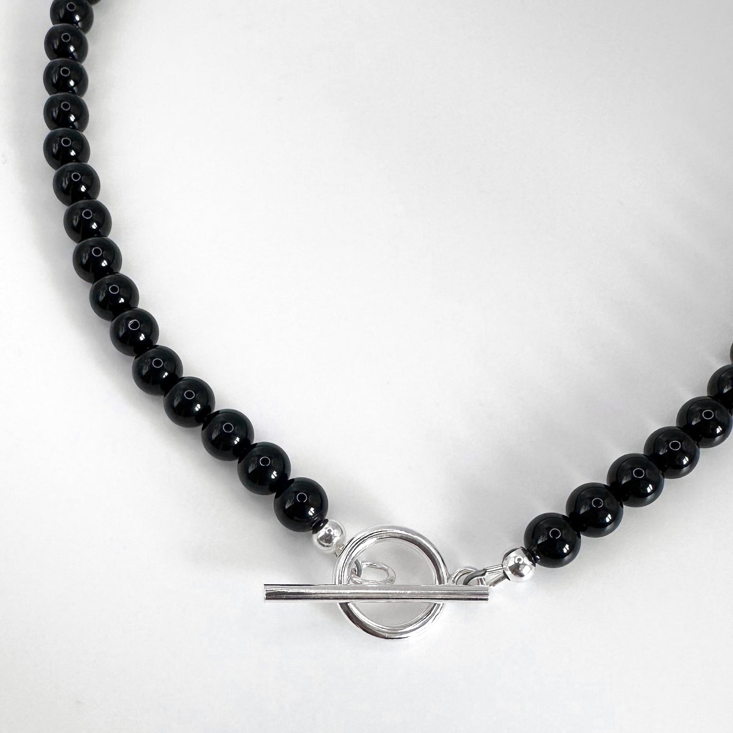 Black Onyx and Silver T-Bar Necklace