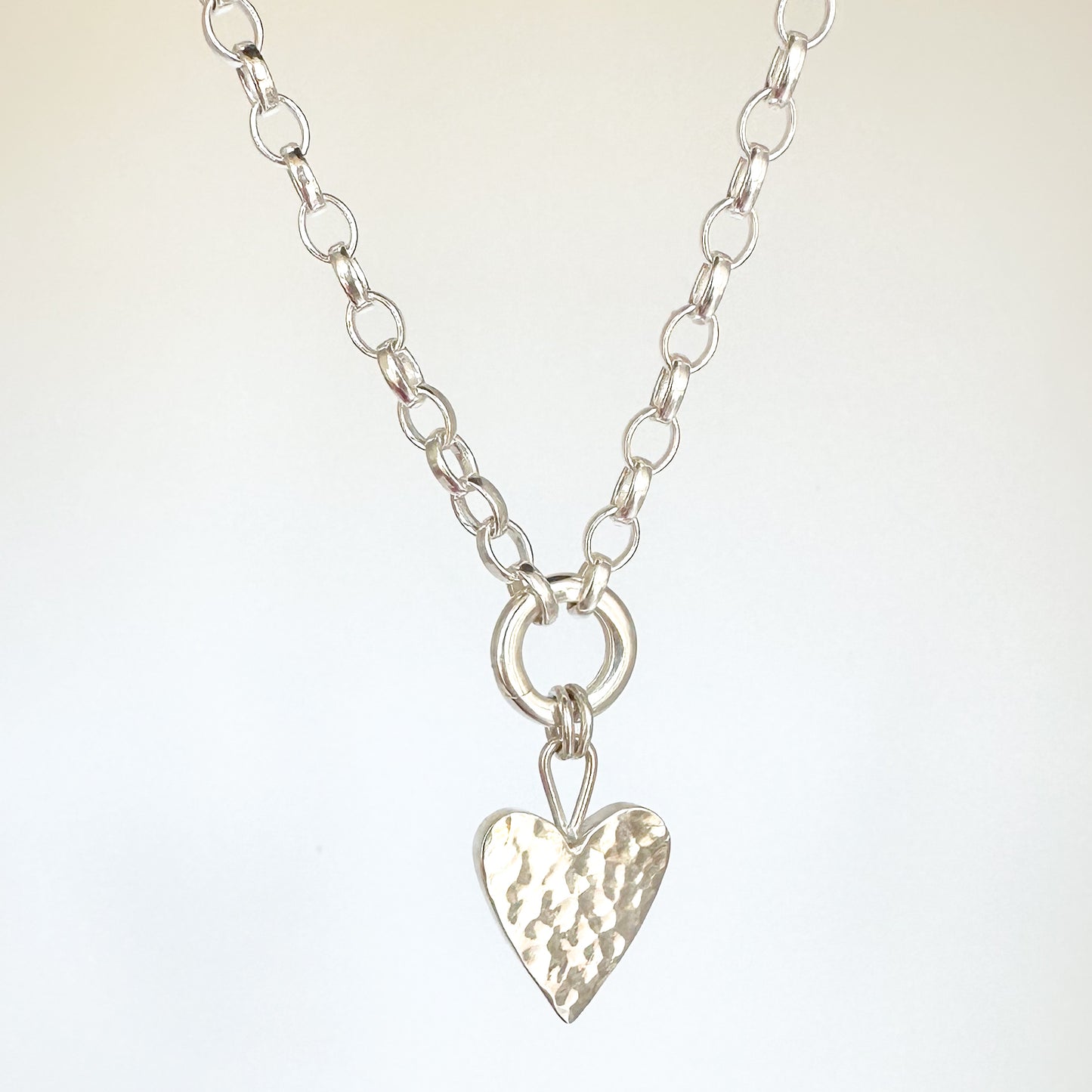 Chunky Hammered Heart With Charm Holder Necklace