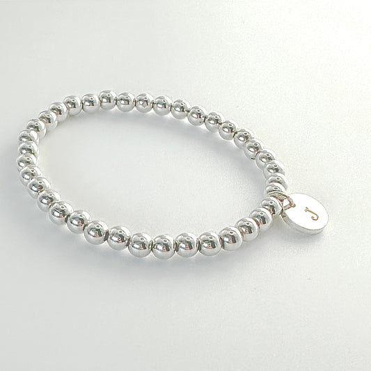 Silver Bead Stretch Bracelet with Personalised Disc