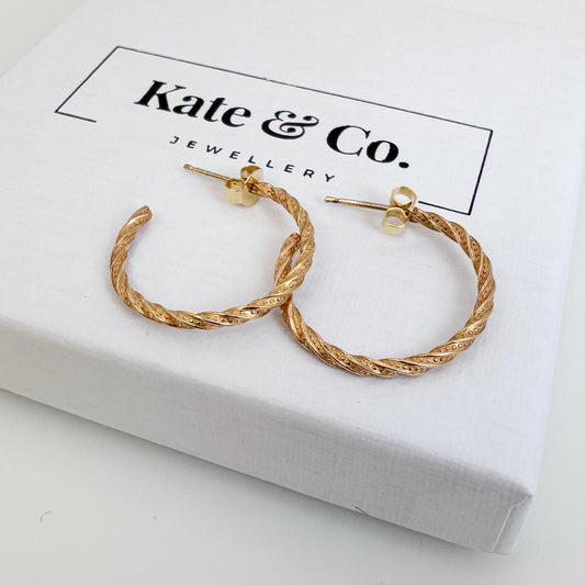 Twisted Patterned Gold Vermeil Hoops