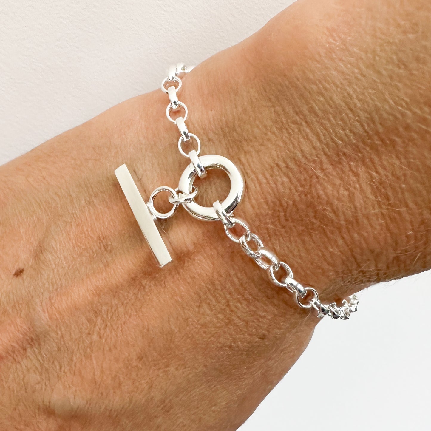 Silver Belcher Charm Bracelet with Square T-Bar